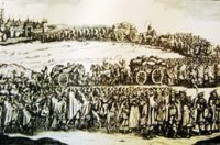 Der Auszug der Juden aus Wien nach der Vertreibung 1670/71 in einer zeitgenössischen Darstellung
